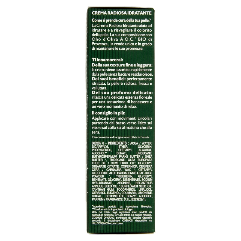 Tesori di Provenza Crema Viso Idratante Giorno, con Olio d'Oliva Bio, Ricco in Polifenoli, 50 ml